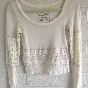 Free People Tee with Crochet Detailing